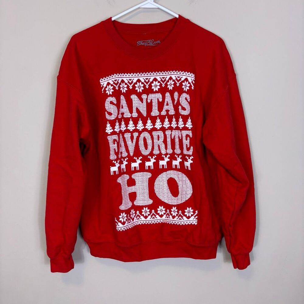 Shop4Ever Red‎ Santa's Favorite Ho Fleece Lined Crewneck Sweatshirt Large